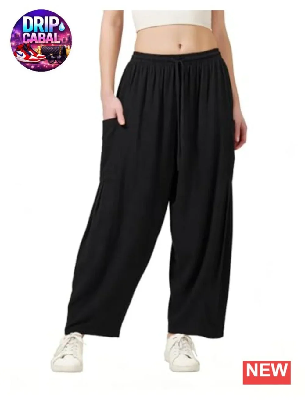 Linen Wide Leg Palazzo Pants for Women - Baggy Barrel Drawstring Summer Flowy
